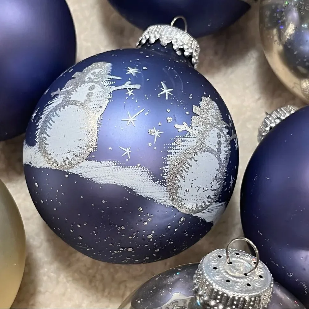 Christmas by Krebs 12-Piece Periwinkle Blue Silver Glass Ornament Set Vintage